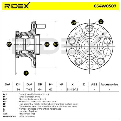 RIDEX 654W0507 Radlagersatz pro 1 Rad Hinten für HONDA Accord VII Limousine Bild RIDEX 654W0507 Radlagersatz pro 1 Rad Hinten für HONDA Accord VII Limousine