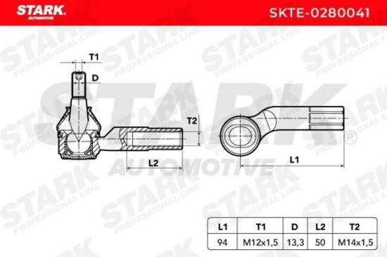 STARK Spurstangenkopf Vorderachse links außen Traggelenk M12x1,5 SKTE-0280041 Bild STARK Spurstangenkopf Vorderachse links außen Traggelenk M12x1,5 SKTE-0280041