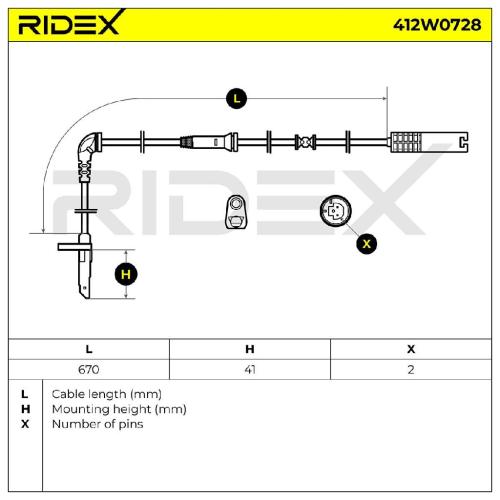 RIDEX ABS-Sensor 412W0728 Vorderachse beidseitig Sensorart: aktiver Sensor Bild RIDEX ABS-Sensor 412W0728 Vorderachse beidseitig Sensorart: aktiver Sensor