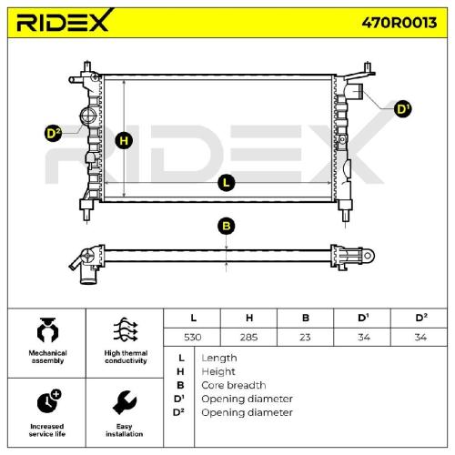 RIDEX 470R0013 Motorkühler / Wasserkühler für OPEL Corsa B Schrägheck (S93) Bild RIDEX 470R0013 Motorkühler / Wasserkühler für OPEL Corsa B Schrägheck (S93)