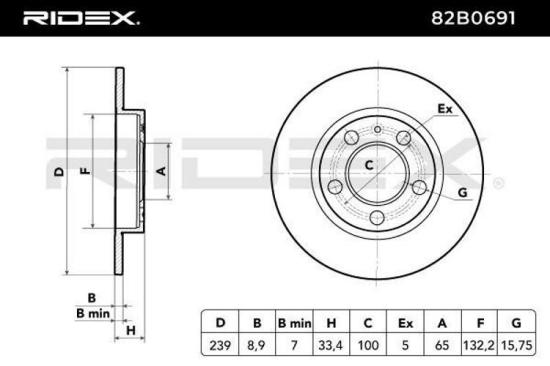 RIDEX 82B0691 2x Bremsscheiben Hinten Ø239mm voll für VW Golf 1V Schrägheck Bild RIDEX 82B0691 2x Bremsscheiben Hinten Ø239mm voll für VW Golf 1V Schrägheck