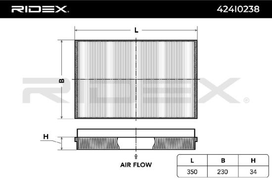 RIDEX 424I0238 Innenraumfilter Pollenfilter Höhe: 35 Breite: 234 Länge: 351 Bild RIDEX 424I0238 Innenraumfilter Pollenfilter Höhe: 35 Breite: 234 Länge: 351