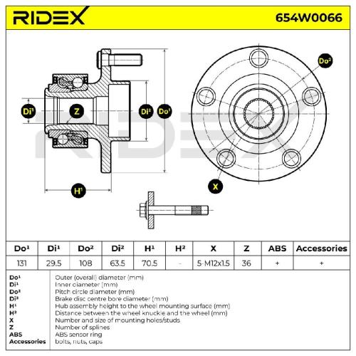 RIDEX 654W0066 Radlagersatz pro 1 Rad Vorne links rechts für FORD 1223640 Bild RIDEX 654W0066 Radlagersatz pro 1 Rad Vorne links rechts für FORD 1223640