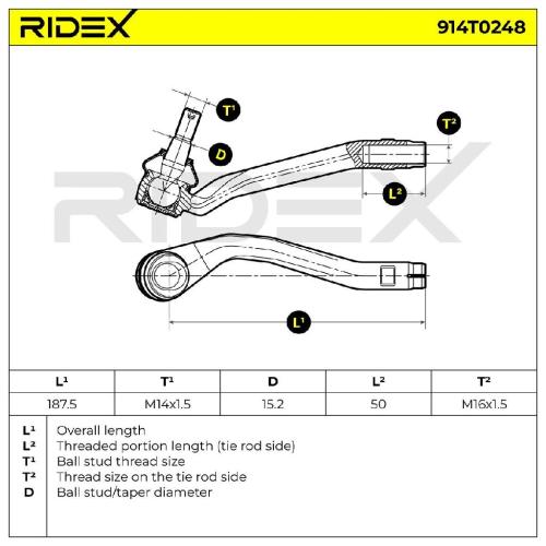 RIDEX Spurstangenkopf Vorderachse rechts Traggelenk M16x1,5 914T0248 Bild RIDEX Spurstangenkopf Vorderachse rechts Traggelenk M16x1,5 914T0248