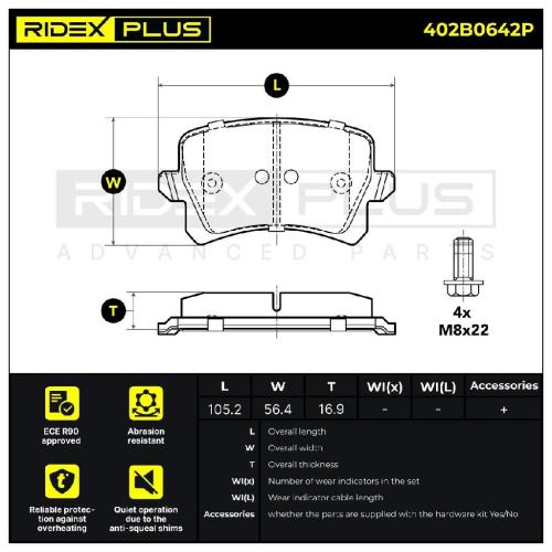 RIDEX PLUS Bremsbelagsatz Bremsbeläge Hinten für VW Golf 5 Schrägheck (1K1) Bild RIDEX PLUS Bremsbelagsatz Bremsbeläge Hinten für VW Golf 5 Schrägheck (1K1)