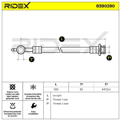 RIDEX Bremsschlauch 83B0280 HINTEN BREMSSCHLÄUCHE Länge: 190mm ohne Hohlschraube Bild RIDEX Bremsschlauch 83B0280 HINTEN BREMSSCHLÄUCHE Länge: 190mm ohne Hohlschraube