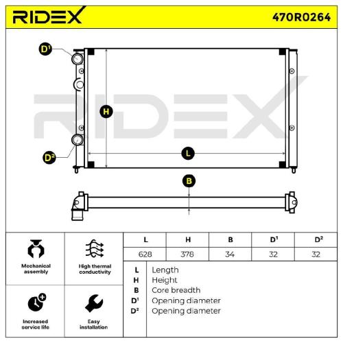 RIDEX 470R0264 Motorkühler / Wasserkühler für VW Golf 1II (1H1) Schaltgetriebe Bild RIDEX 470R0264 Motorkühler / Wasserkühler für VW Golf 1II (1H1) Schaltgetriebe
