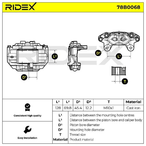 RIDEX 78B0068 Bremssattel Bremszange Vorne links für TOYOTA LAND CRUISER 80 (J8) Bild RIDEX 78B0068 Bremssattel Bremszange Vorne links für TOYOTA LAND CRUISER 80 (J8)