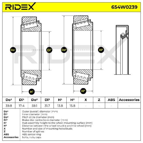 RIDEX 654W0239 Radlagersatz pro 1 Rad Vorne beidseitig mit A2013300051 Bild RIDEX 654W0239 Radlagersatz pro 1 Rad Vorne beidseitig mit A2013300051
