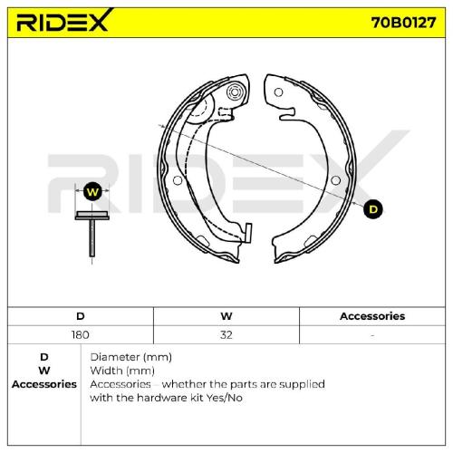 RIDEX Bremsbacken Satz für Trommelbremse Hinten für TOYOTA Verso (R2) 70B0127 Bild RIDEX Bremsbacken Satz für Trommelbremse Hinten für TOYOTA Verso (R2) 70B0127