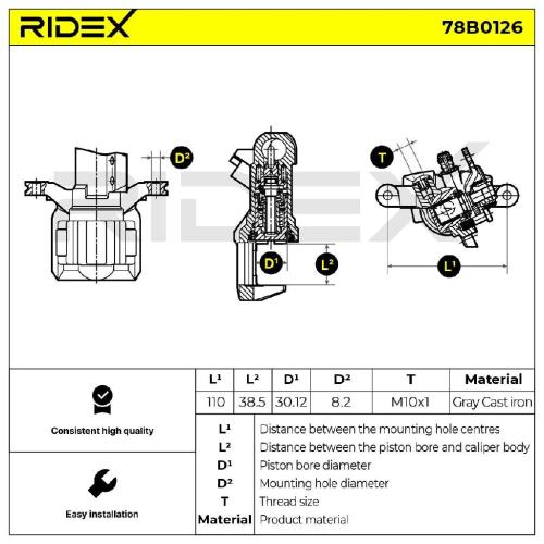 RIDEX 78B0126 Bremssattel Bremszange Hinten links für HONDA CIVIC VI Hatchback Bild RIDEX 78B0126 Bremssattel Bremszange Hinten links für HONDA CIVIC VI Hatchback