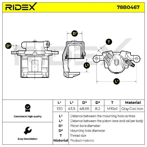 RIDEX 78B0467 Bremssattel Bremszange Vorne links für SUZUKI Vitara SUV Bild RIDEX 78B0467 Bremssattel Bremszange Vorne links für SUZUKI Vitara SUV