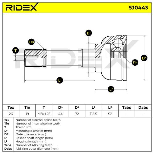 RIDEX 5J0443 Gelenksatz Antriebswelle Achswelle Vorne für SUZUKI JIMNY (FJ) Bild RIDEX 5J0443 Gelenksatz Antriebswelle Achswelle Vorne für SUZUKI JIMNY (FJ)