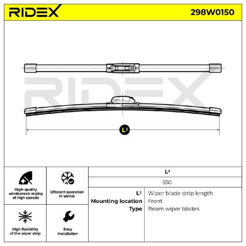 RIDEX Scheibenwischer Wischblatt Stück mit Spoiler Vorne Länge: 550mm für VW für Bild RIDEX Scheibenwischer Wischblatt Stück mit Spoiler Vorne Länge: 550mm für VW für