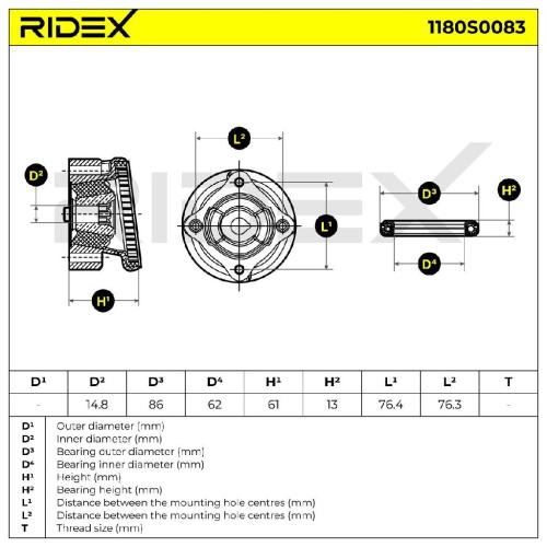 RIDEX 1180S0083 Federbeinstützlager mit Kugellager Vorne A1683200156 A1683200056 Bild RIDEX 1180S0083 Federbeinstützlager mit Kugellager Vorne A1683200156 A1683200056