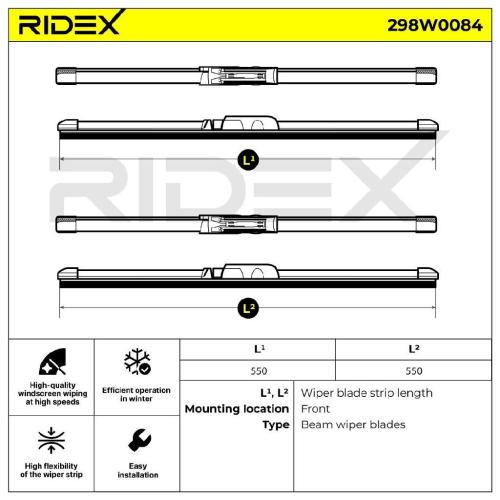 RIDEX Scheibenwischer Satz Wischerblätter Satz mit Spoiler Vorne Länge 1: 550mm Bild RIDEX Scheibenwischer Satz Wischerblätter Satz mit Spoiler Vorne Länge 1: 550mm