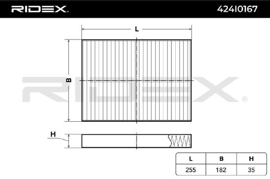 RIDEX 424I0167 Innenraumfilter Pollenfilter Höhe: 35 Breite: 182 Länge: 254 Bild RIDEX 424I0167 Innenraumfilter Pollenfilter Höhe: 35 Breite: 182 Länge: 254