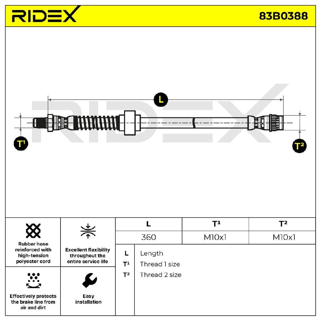 RIDEX Bremsschlauch 83B0388 VORNE HINTEN BREMSSCHLÄUCHE für RENAULT KANGOO