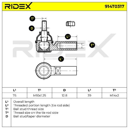 RIDEX Spurstangenkopf Vorderachse beidseitig Traggelenk M10X1.25 914T0317 Bild RIDEX Spurstangenkopf Vorderachse beidseitig Traggelenk M10X1.25 914T0317