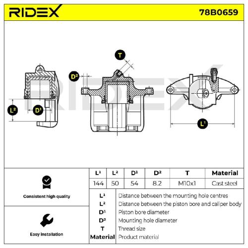 RIDEX 78B0659 Bremssattel Bremszange Vorne rechts für SKODA FELICIA II (6U1) Bild RIDEX 78B0659 Bremssattel Bremszange Vorne rechts für SKODA FELICIA II (6U1)