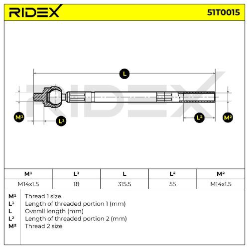 RIDEX Axialgelenk Spurstange Vorne passend für PEUGEOT 207 (WA, WC) Bild RIDEX Axialgelenk Spurstange Vorne passend für PEUGEOT 207 (WA, WC)
