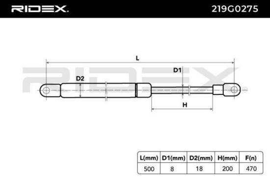 RIDEX 219G0275 Heckklappendämpfer Länge:500mm 470N Hub: 200mm für VW Golf 1 (17) Bild RIDEX 219G0275 Heckklappendämpfer Länge:500mm 470N Hub: 200mm für VW Golf 1 (17)