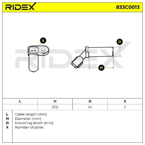 RIDEX Kurbelwellensensor 833C0013 Anzahl der Steckkontakte: 2 Induktivsensor Bild RIDEX Kurbelwellensensor 833C0013 Anzahl der Steckkontakte: 2 Induktivsensor