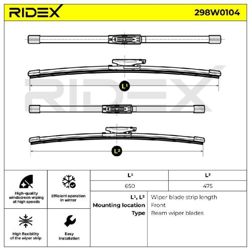 RIDEX Scheibenwischer Satz Wischerblätter Satz mit Spoiler Vorne Länge 1: 650mm Bild RIDEX Scheibenwischer Satz Wischerblätter Satz mit Spoiler Vorne Länge 1: 650mm