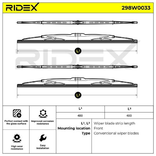 RIDEX Scheibenwischer Satz Wischerblätter Satz ohne Spoiler Vorne Länge 1: 480mm Bild RIDEX Scheibenwischer Satz Wischerblätter Satz ohne Spoiler Vorne Länge 1: 480mm
