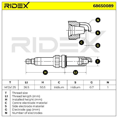 RIDEX 686S0089 Zündkerze Iridium Spanner Size: 14 Gewindelänge: 26,5 für BMW Bild RIDEX 686S0089 Zündkerze Iridium Spanner Size: 14 Gewindelänge: 26,5 für BMW