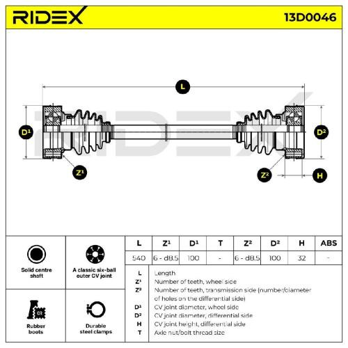 RIDEX Antriebswelle Achswelle Hinten links rechts für VW Transporter T1II Bus Bild RIDEX Antriebswelle Achswelle Hinten links rechts für VW Transporter T1II Bus
