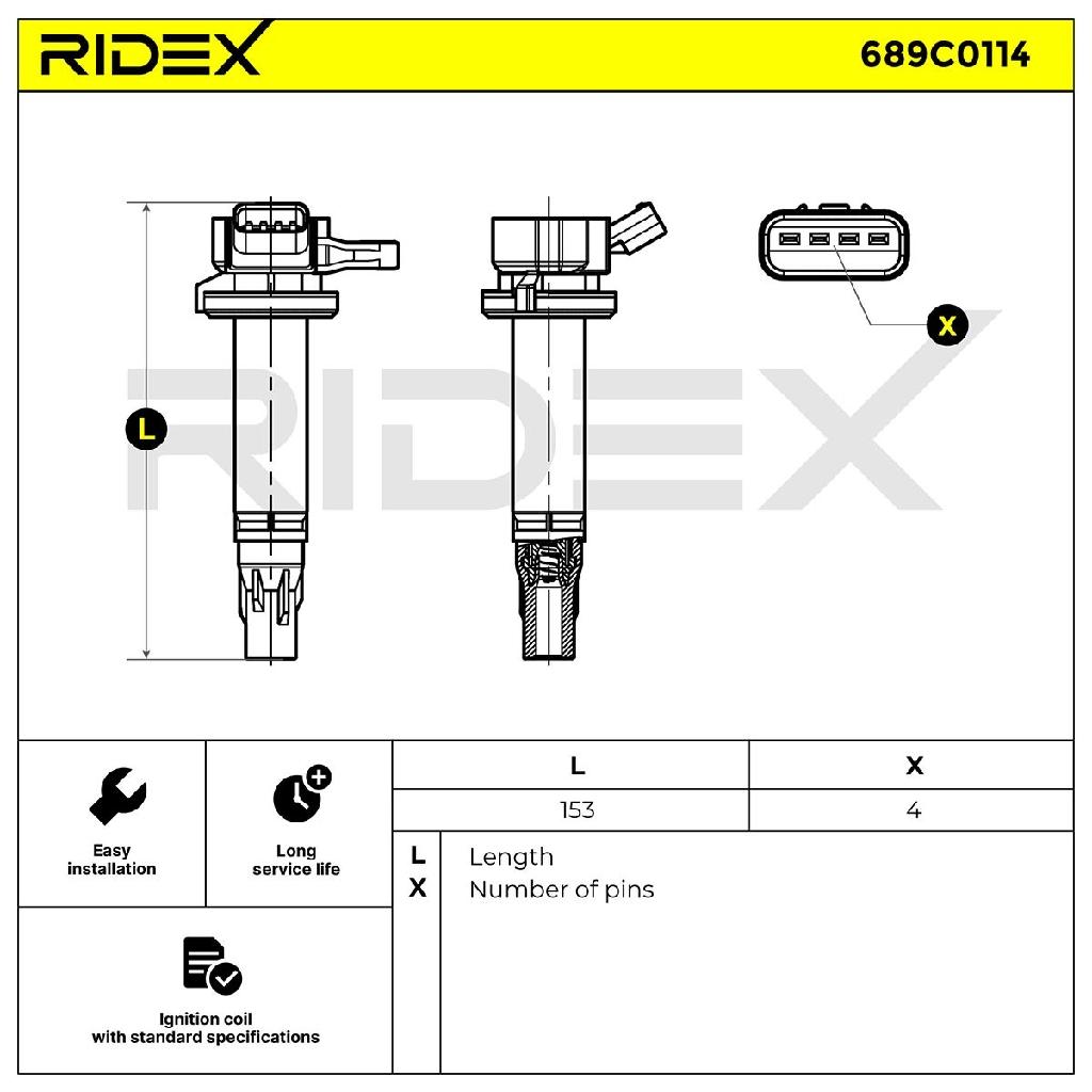 RIDEX 689C0114 Zündspule 12V für DAIHATSU SIRION (M3) 19070B1020