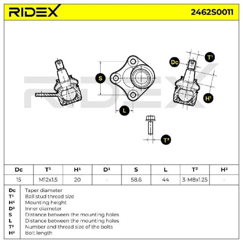 RIDEX 2462S0011 Traggelenk Führungsgelenk Vorne für VW Golf 1V Schrägheck (1J1) Bild RIDEX 2462S0011 Traggelenk Führungsgelenk Vorne für VW Golf 1V Schrägheck (1J1)