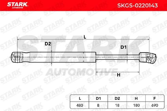 STARK SKGS-0220143 Heckklappendämpfer beidseitig Länge:480mm 690N Hub: 180mm Bild STARK SKGS-0220143 Heckklappendämpfer beidseitig Länge:480mm 690N Hub: 180mm