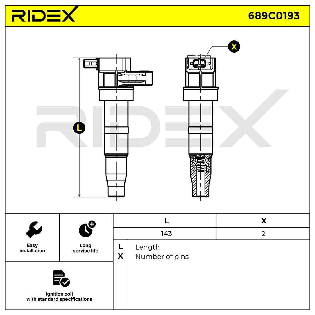 RIDEX 689C0193 Zündspule 12V für KIA SORENTO I (JC) 134006 273013C000 373013C000