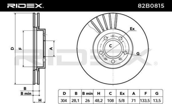 RIDEX 82B0815 2x Bremsscheiben Vorne Ø303,8mm Belüftet für CITROËN BERLINGO Bild RIDEX 82B0815 2x Bremsscheiben Vorne Ø303,8mm Belüftet für CITROËN BERLINGO