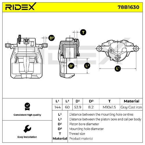 RIDEX 78B1630 Bremssattel Bremszange Vorne links für OPEL Corsa C Schrägheck für Bild RIDEX 78B1630 Bremssattel Bremszange Vorne links für OPEL Corsa C Schrägheck für