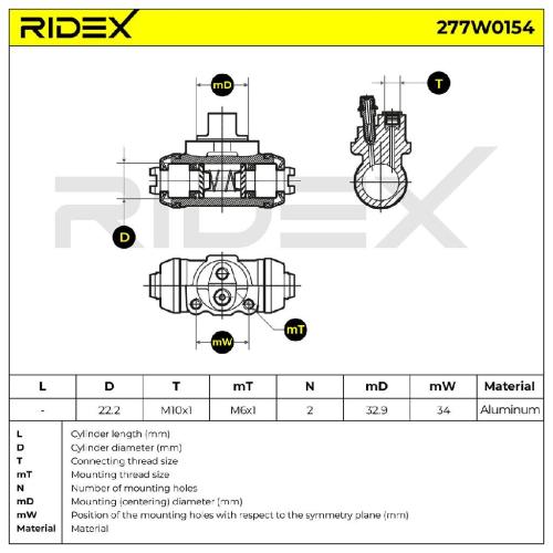 RIDEX 277W0154 1x Radbremszylinder Trommelbremse Radzylinder Hinten beidseitig Bild RIDEX 277W0154 1x Radbremszylinder Trommelbremse Radzylinder Hinten beidseitig