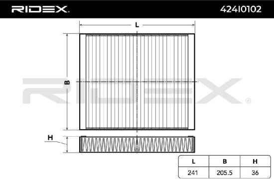 RIDEX 424I0102 Innenraumfilter Pollenfilter Aktivkohlefilter Höhe: 35 Breite: Bild RIDEX 424I0102 Innenraumfilter Pollenfilter Aktivkohlefilter Höhe: 35 Breite: