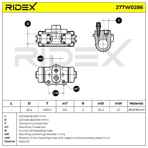 RIDEX 277W0286 1x Radbremszylinder Trommelbremse Radzylinder Hinten für FIAT Bild RIDEX 277W0286 1x Radbremszylinder Trommelbremse Radzylinder Hinten für FIAT
