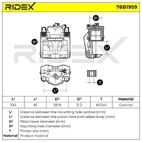 RIDEX 78B1959 Bremssattel Bremszange Vorne rechts für HONDA CIVIC IX (FK) für Bild RIDEX 78B1959 Bremssattel Bremszange Vorne rechts für HONDA CIVIC IX (FK) für
