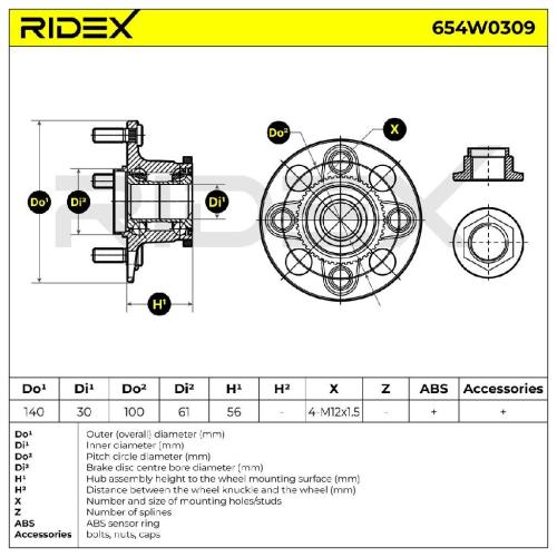 RIDEX 654W0309 Radlagersatz pro 1 Rad Hinten beidseitig für HONDA 42200S5A008 Bild RIDEX 654W0309 Radlagersatz pro 1 Rad Hinten beidseitig für HONDA 42200S5A008