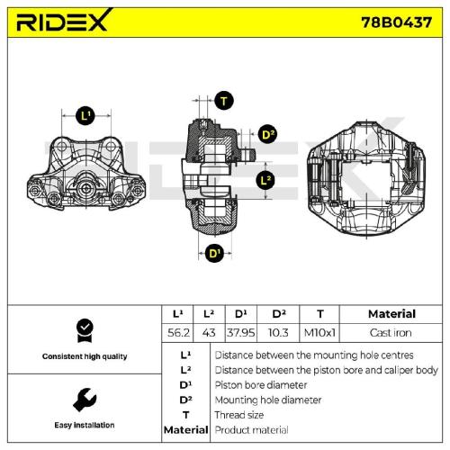 RIDEX 78B0437 Bremssattel Bremszange Hinten rechts für ALFA ROMEO SPIDER (115) Bild RIDEX 78B0437 Bremssattel Bremszange Hinten rechts für ALFA ROMEO SPIDER (115)