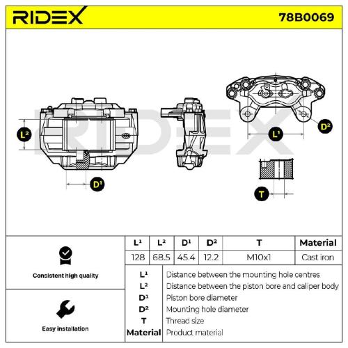 RIDEX 78B0069 Bremssattel Bremszange Vorne rechts für TOYOTA LAND CRUISER 80 für Bild RIDEX 78B0069 Bremssattel Bremszange Vorne rechts für TOYOTA LAND CRUISER 80 für