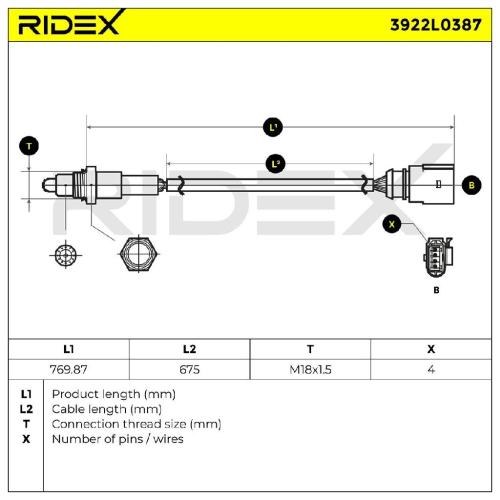 RIDEX 3922L0387 Lambdasonde Oxygen O2 Sensor Beheizt für VW Golf 5II Schrägheck Bild RIDEX 3922L0387 Lambdasonde Oxygen O2 Sensor Beheizt für VW Golf 5II Schrägheck
