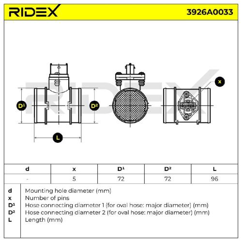 RIDEX 3926A0033 Luftmassenmesser/Luftmengenmesser LMM mit Gehäuse 5-Polig Bild RIDEX 3926A0033 Luftmassenmesser/Luftmengenmesser LMM mit Gehäuse 5-Polig