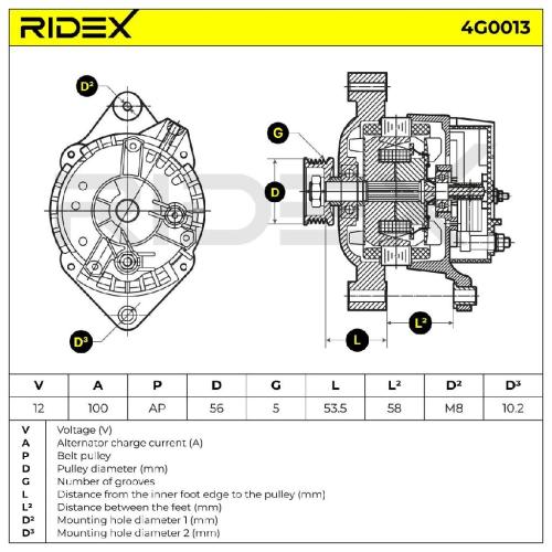 RIDEX 4G0013 Lichtmaschine 100A 14V Drehrichtung im Uhrzeigersinn mit für OPEL Bild RIDEX 4G0013 Lichtmaschine 100A 14V Drehrichtung im Uhrzeigersinn mit für OPEL
