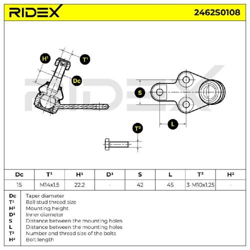 RIDEX 2462S0108 Traggelenk Führungsgelenk Vorne Links Rechts für FORD FOCUS Bild RIDEX 2462S0108 Traggelenk Führungsgelenk Vorne Links Rechts für FORD FOCUS