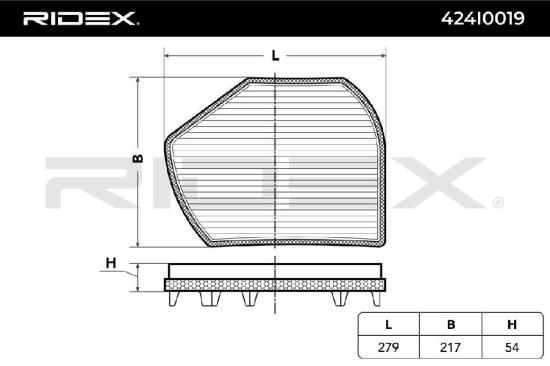 RIDEX 424I0019 Innenraumfilter Pollenfilter Höhe: 54 Breite: 218 Länge: 279 Bild RIDEX 424I0019 Innenraumfilter Pollenfilter Höhe: 54 Breite: 218 Länge: 279