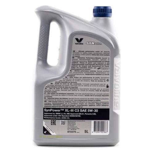 Valvoline Motoröl 5W-30 SynPower Motor Öl ACEA C3 API SN XL-III C3 5L für VW Bild Valvoline Motoröl 5W-30 SynPower Motor Öl ACEA C3 API SN XL-III C3 5L für VW